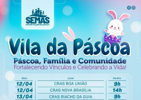 Vila da Páscoa será realizada nas quatro unidades do CRAS nesta terça (12) e quarta-feira (13)